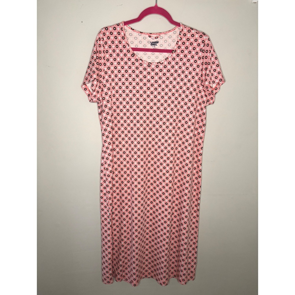Lands End Pink‎ Geometric Midi Dress Cotton Short Sleeve XL 18